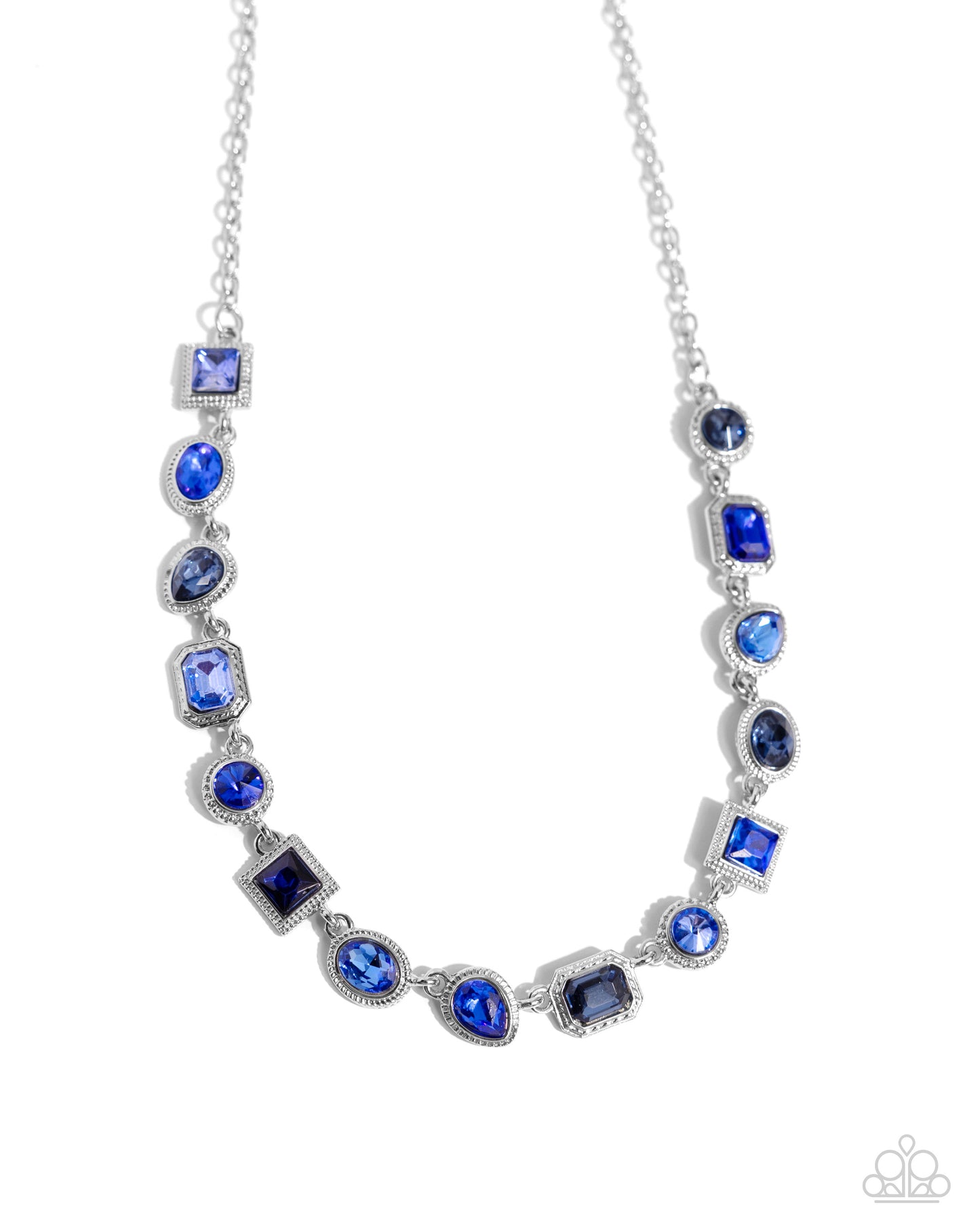 Gallery Glam - Blue Gem Silver Short Choker Necklace