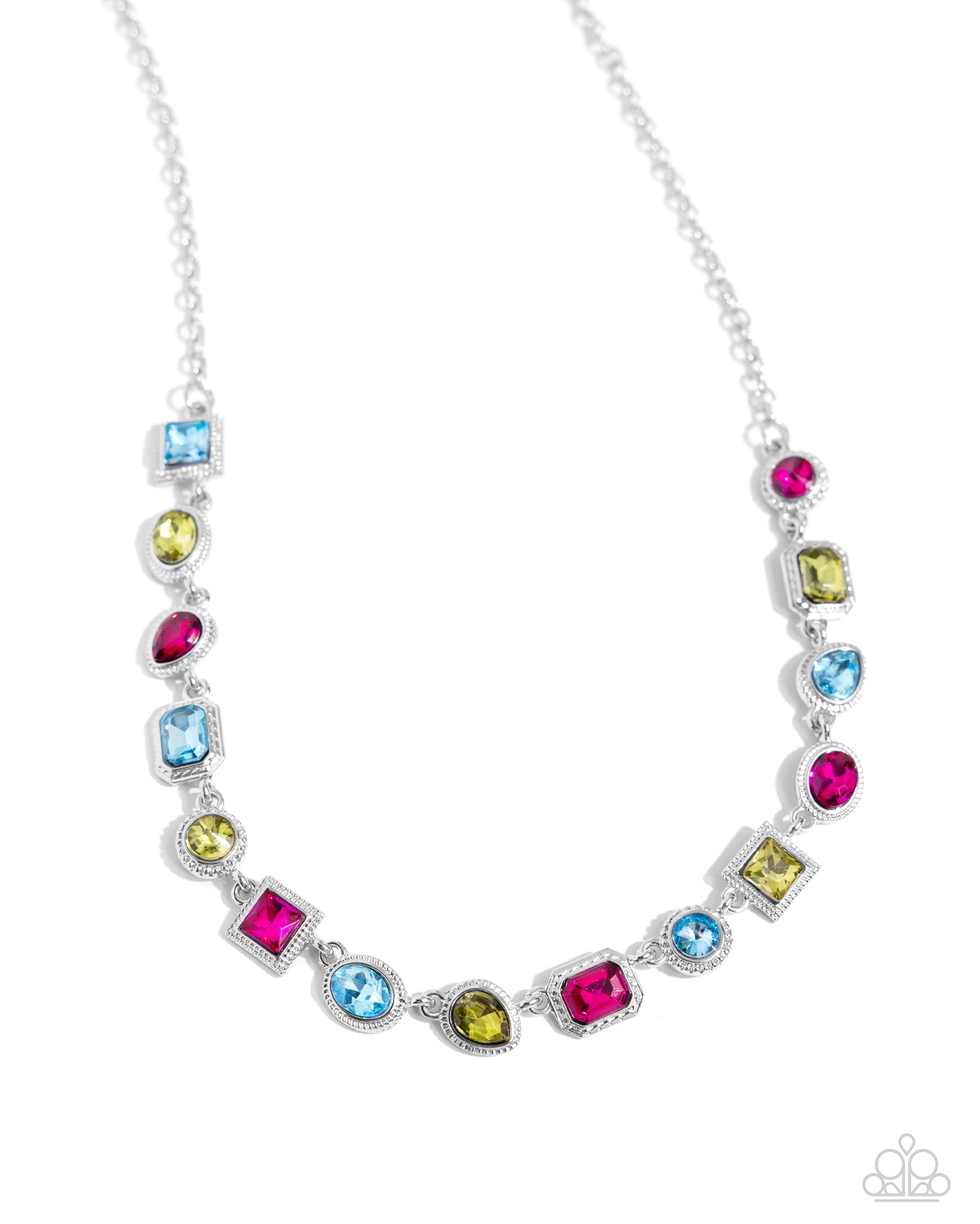 Gallery Glam - Multi Color Gem Silver Short Choker Necklace