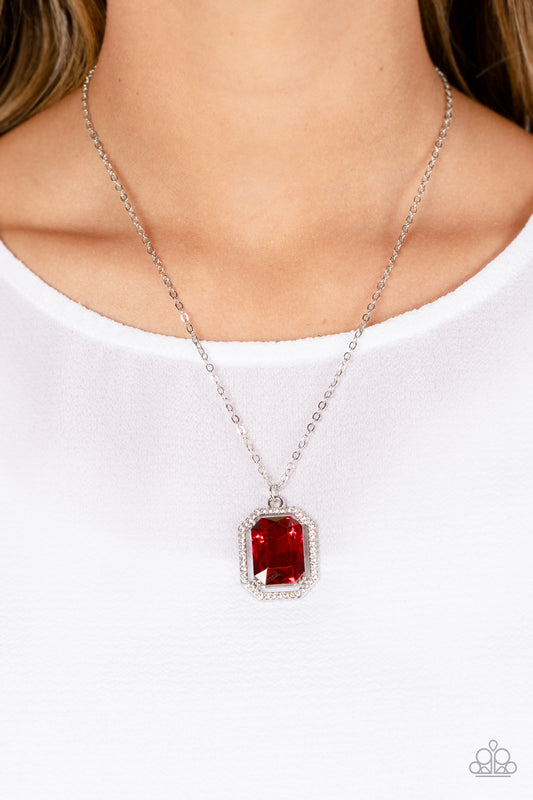 Galloping Gala - Red Gem Pendant Silver Short Necklace