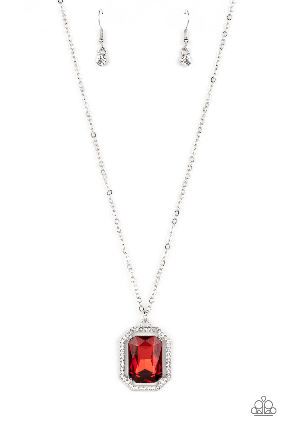 Galloping Gala - Red Gem Pendant Silver Short Necklace