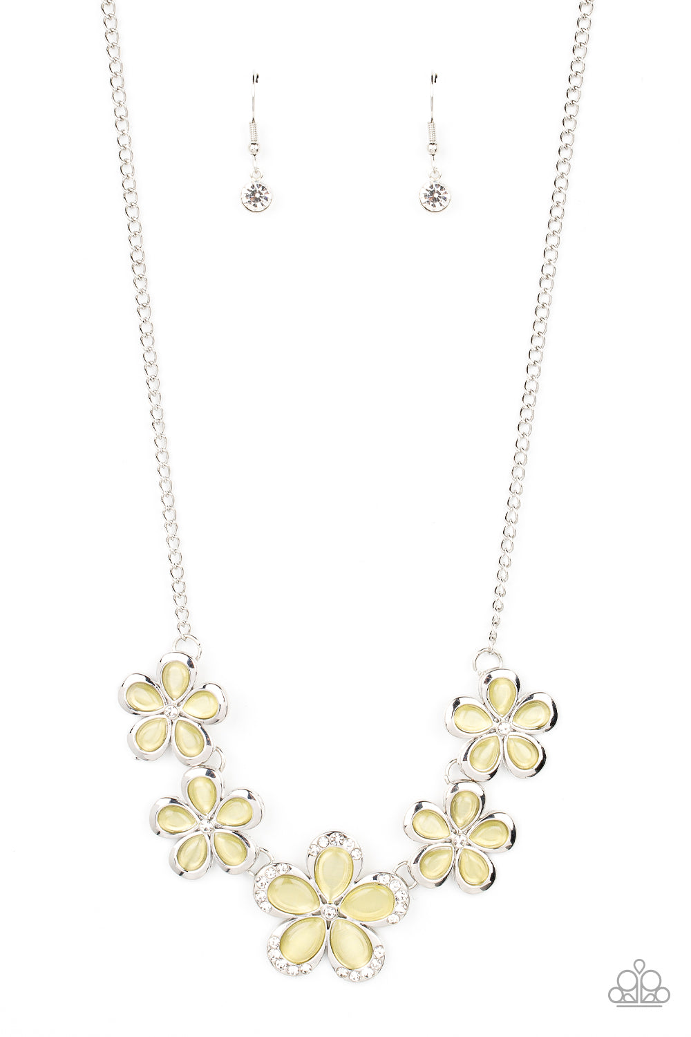 Garden Daydream - Yellow Cat's Eye Silver Floral Short Necklace