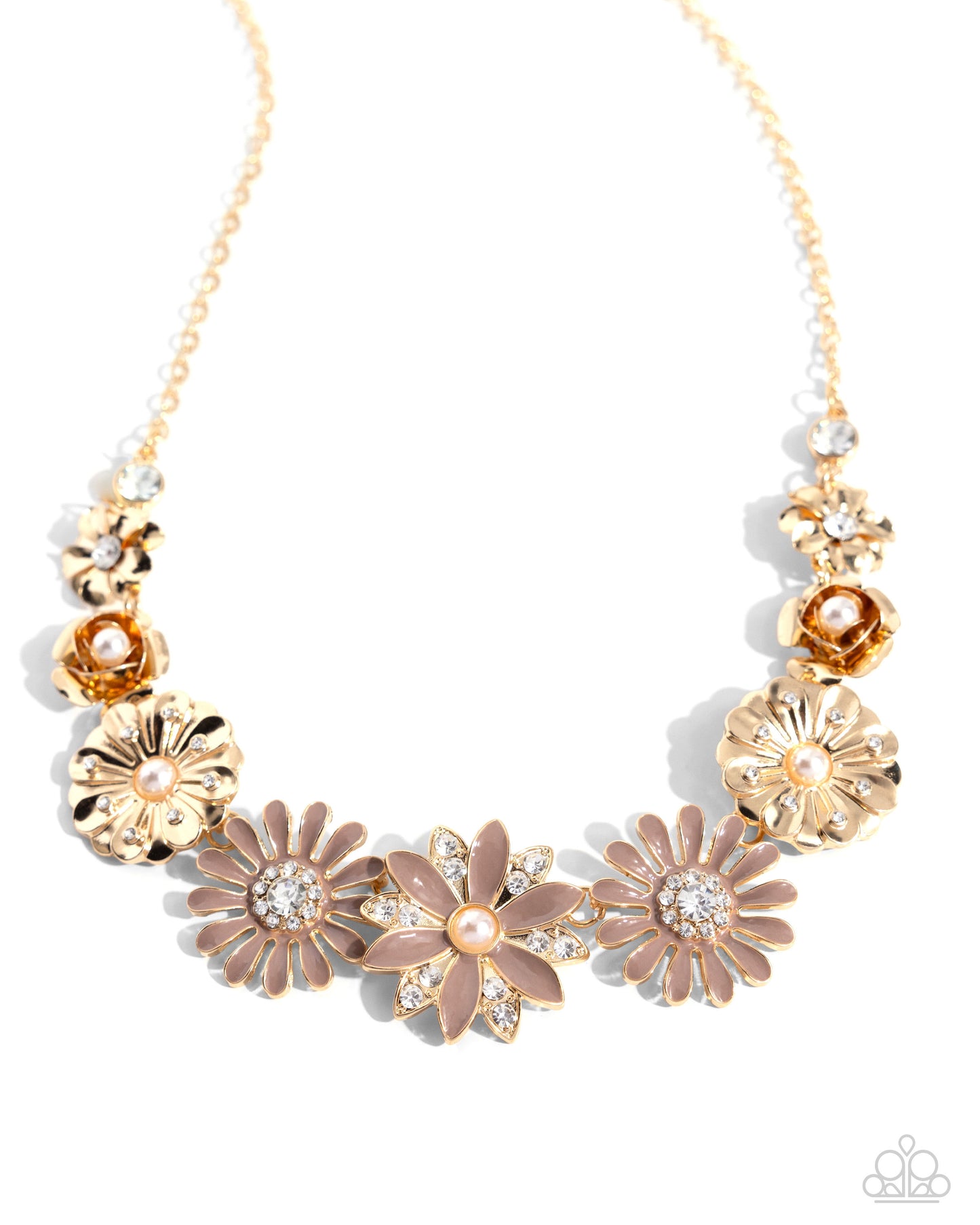 Garden Gesture - Brown and Gold Flower Short Necklace