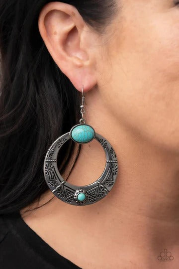 Garden Glyphs - Blue Turquoise Silver Fishhook Earrings