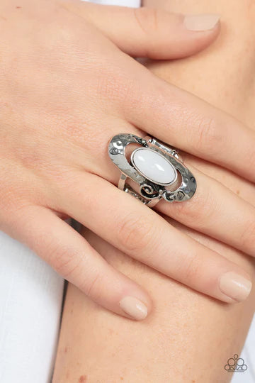 Garden Oasis - White Bead Silver Ring