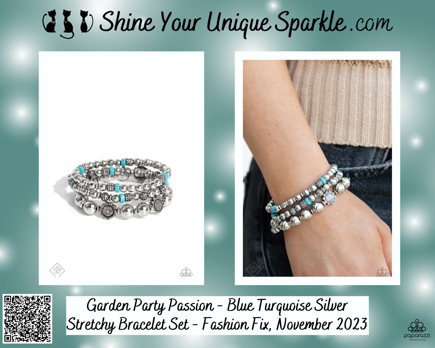 Garden Party Passion - Blue Turquoise Silver Stretchy Bracelet Set - Fashion Fix, November 2023