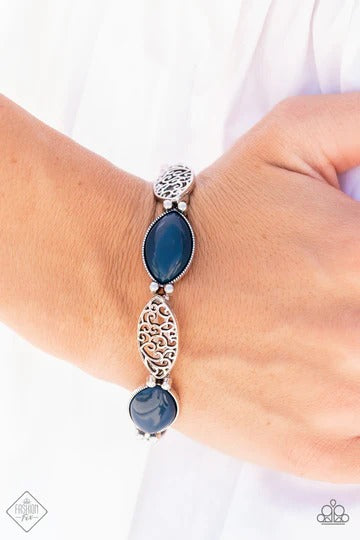 Garden Rendezvous - Silver Blue Bead Stretchy Bracelet - Fashion Fix