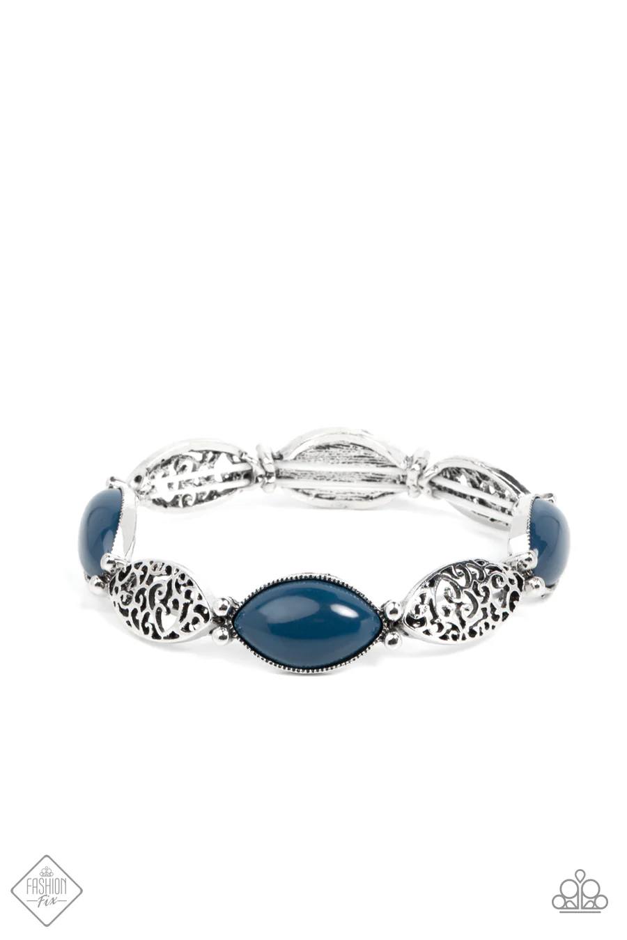 Garden Rendezvous - Silver Blue Bead Stretchy Bracelet - Fashion Fix