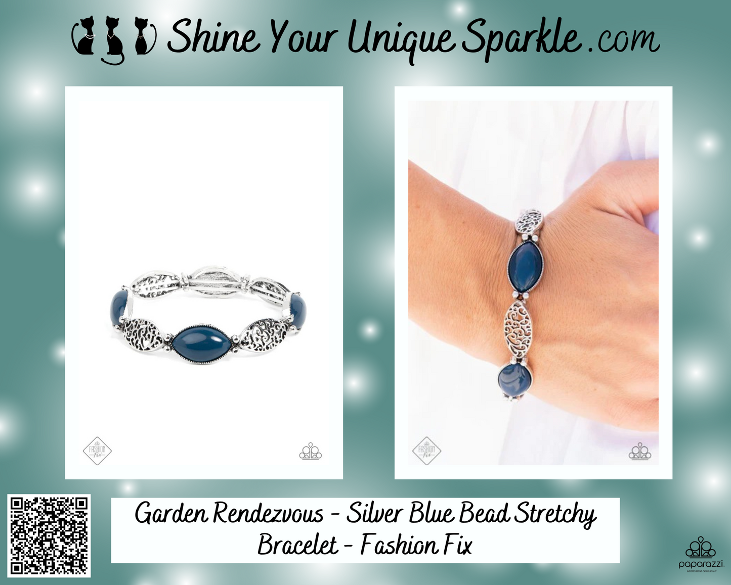 Garden Rendezvous - Silver Blue Bead Stretchy Bracelet - Fashion Fix