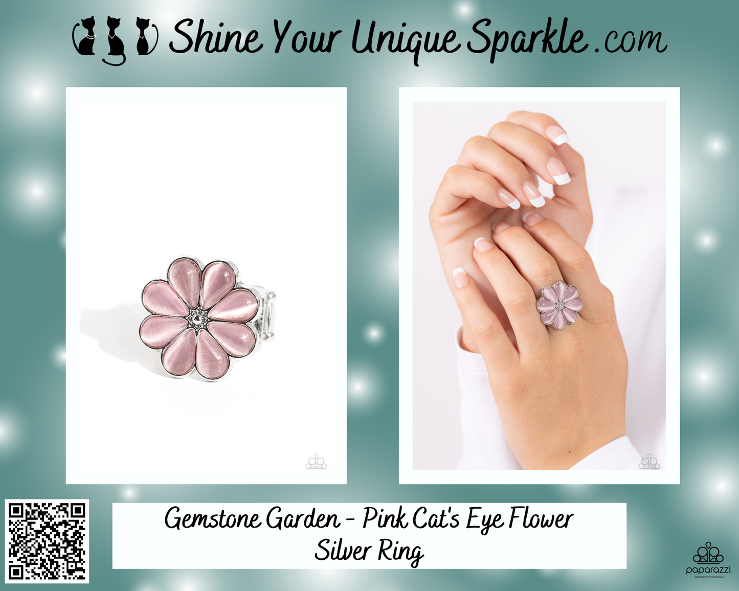 Gemstone Garden - Pink Cat's Eye Flower Silver Ring