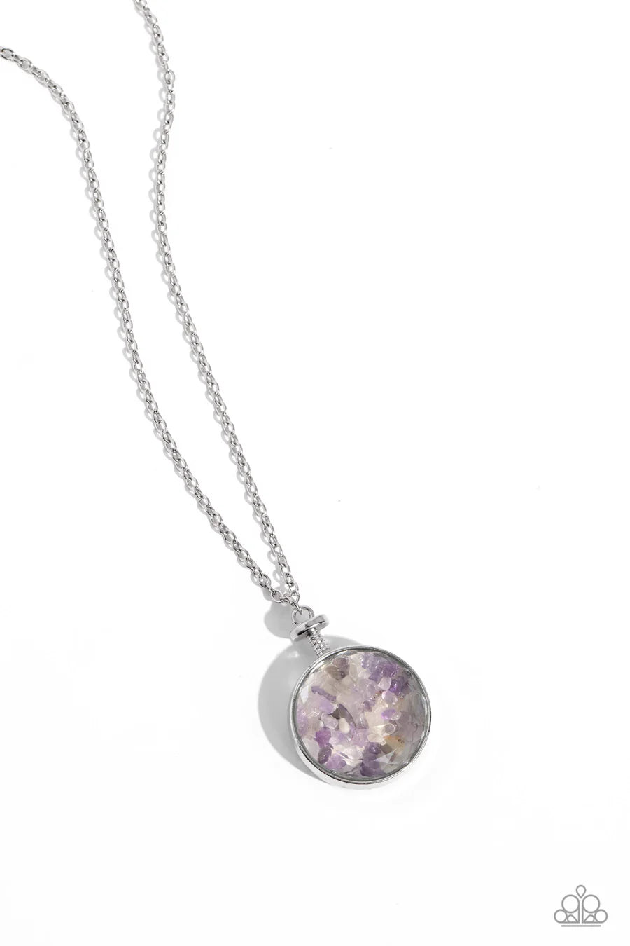 Geo Mine - Purple Amethyst Pebble Stones Silver Long Necklace