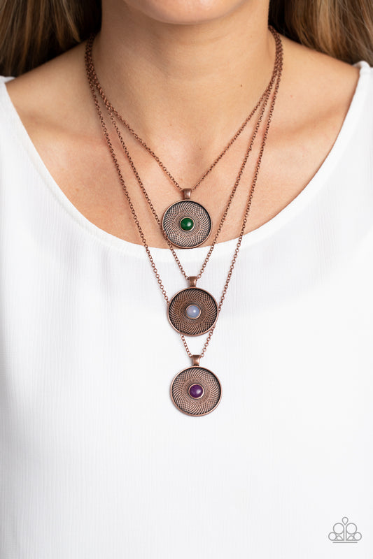 Geographic Grace - Purple, White and Jade Stone Medallion Copper Medium-Length Necklace