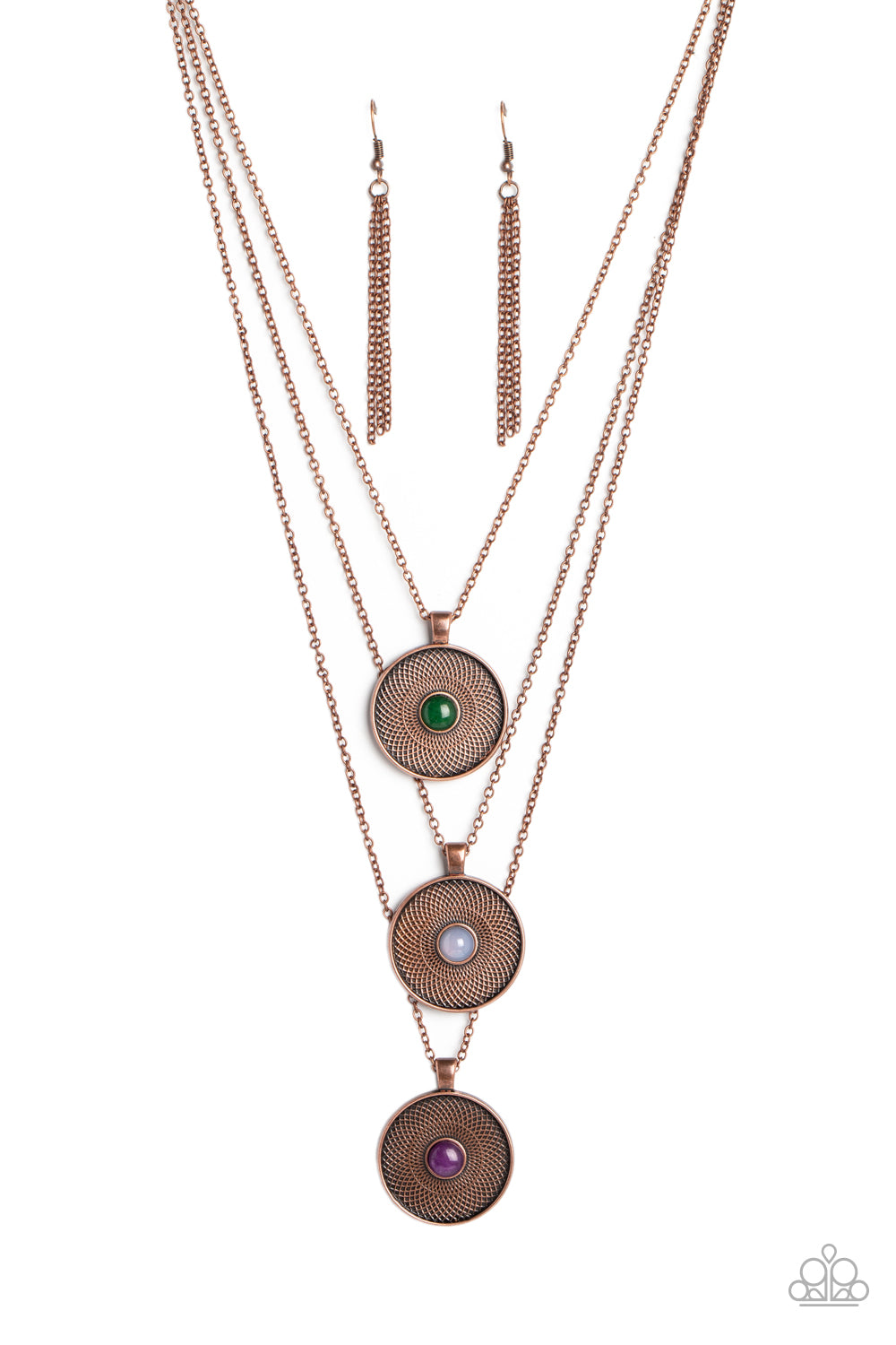 Geographic Grace - Purple, White and Jade Stone Medallion Copper Medium-Length Necklace