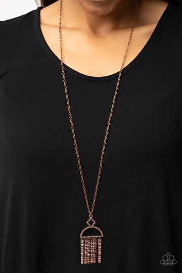 Getting the Hang of Things - Copper Bar Fringe Long Necklace