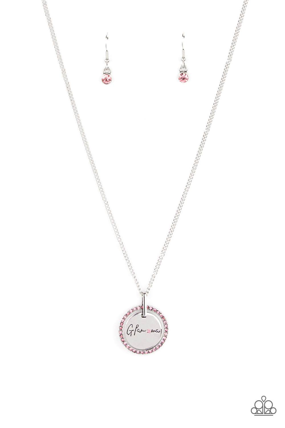 Glam-ma Glamorous - Pink Rhinestone Silver Short Necklace