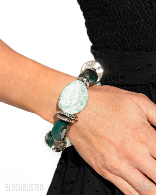 Glaze of Glory - Blue / Teal Grean Chunky Bead Blockbuster Stretchy Bracelet