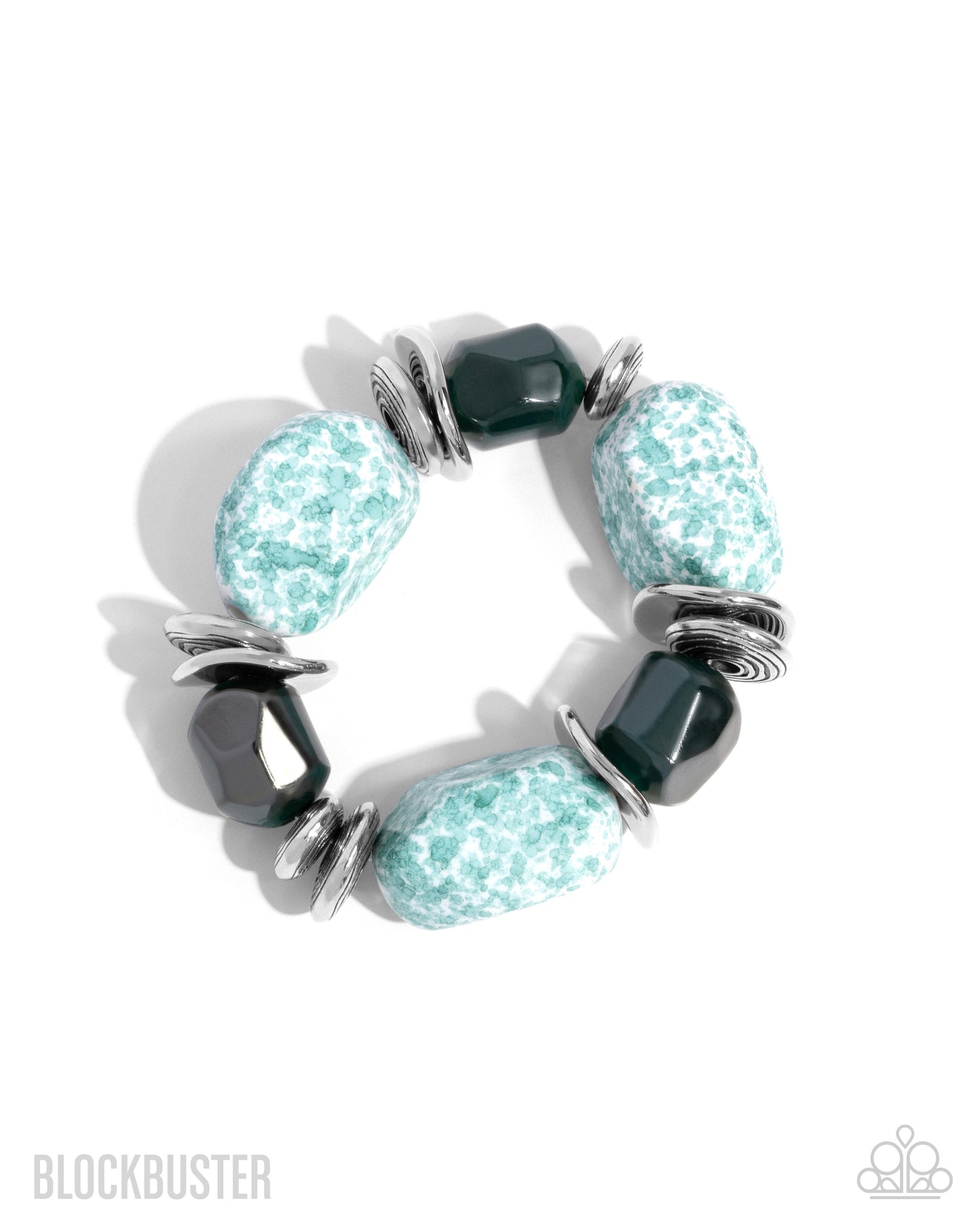 Glaze of Glory - Blue / Teal Grean Chunky Bead Blockbuster Stretchy Bracelet