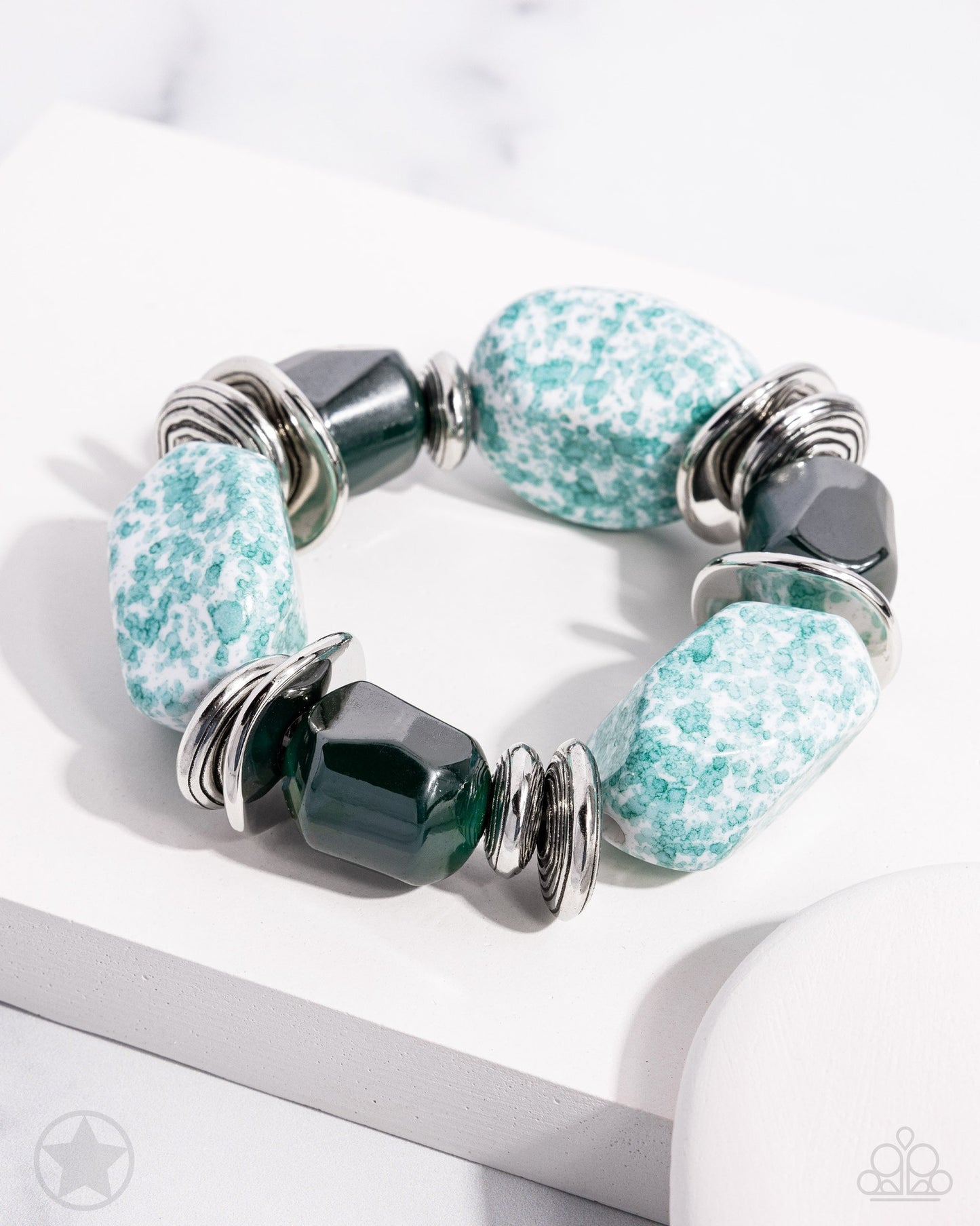Glaze of Glory - Blue / Teal Grean Chunky Bead Blockbuster Stretchy Bracelet
