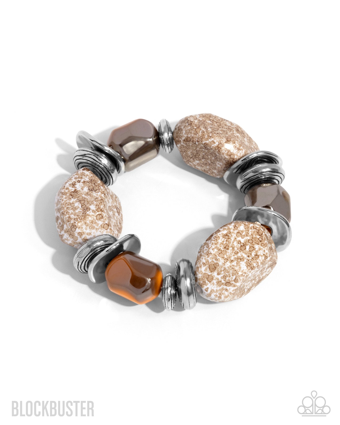 Glaze of Glory - Peach / Chestnet Brown Chunky Bead Blockbuster Stretchy Bracelet