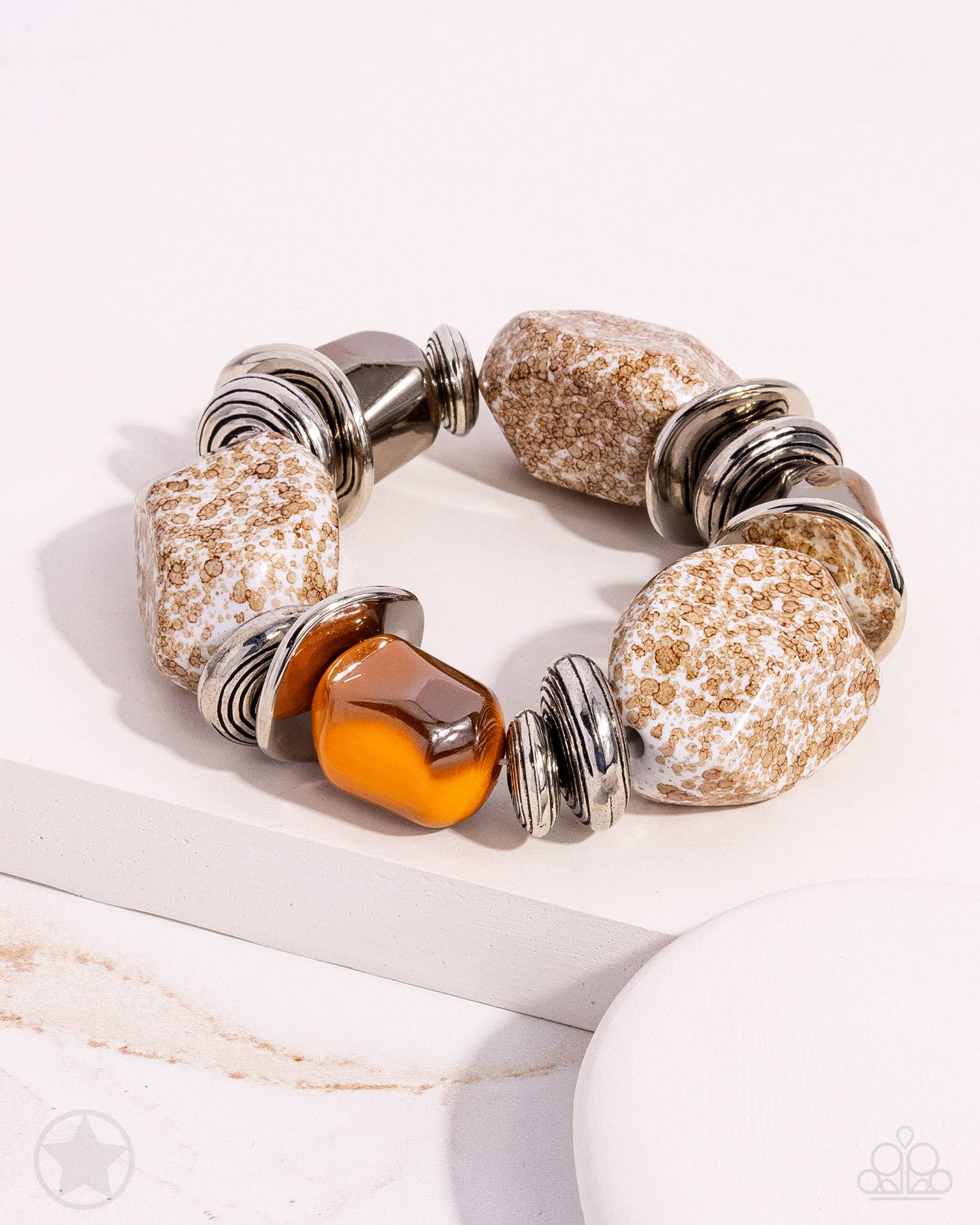 Glaze of Glory - Peach / Chestnet Brown Chunky Bead Blockbuster Stretchy Bracelet