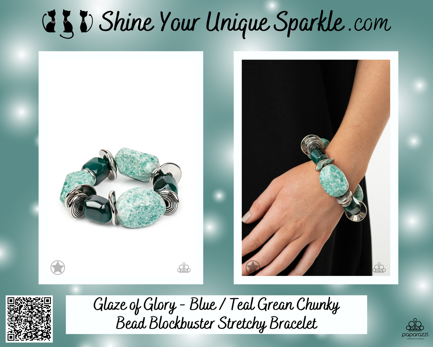 Glaze of Glory - Blue / Teal Grean Chunky Bead Blockbuster Stretchy Bracelet