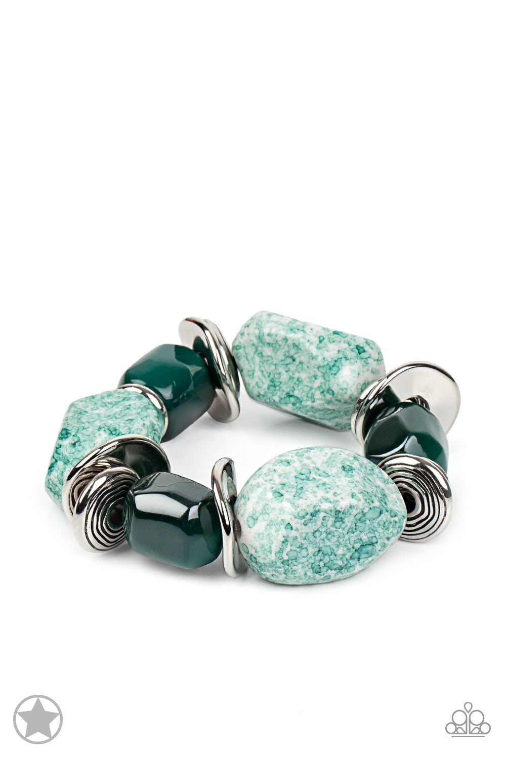Glaze of Glory - Blue / Teal Grean Chunky Bead Blockbuster Stretchy Bracelet