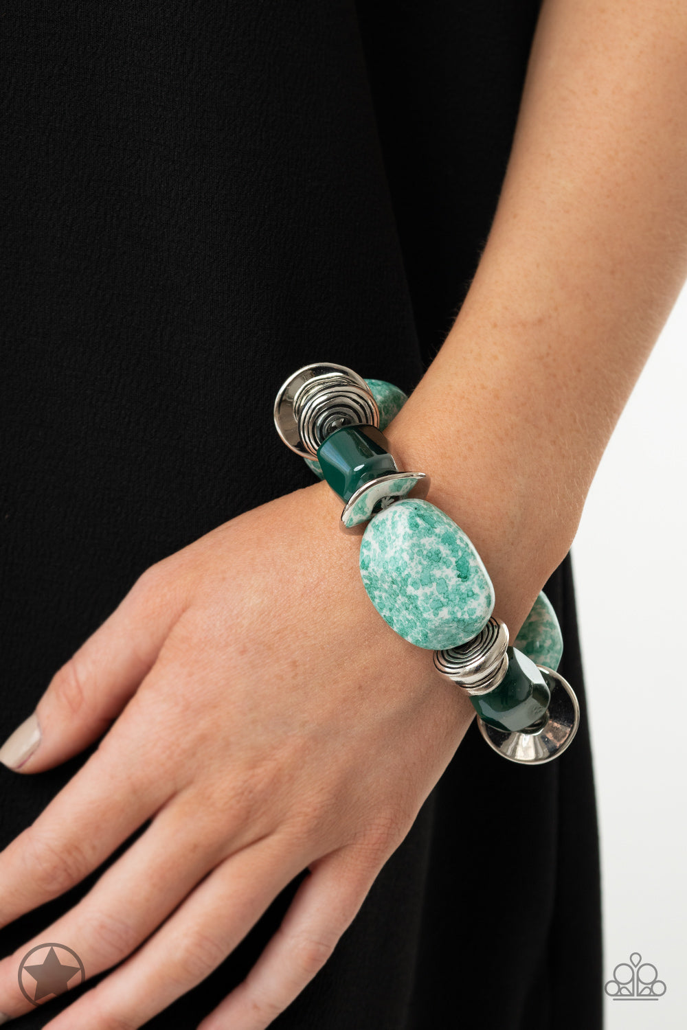 Glaze of Glory - Blue / Teal Grean Chunky Bead Blockbuster Stretchy Bracelet