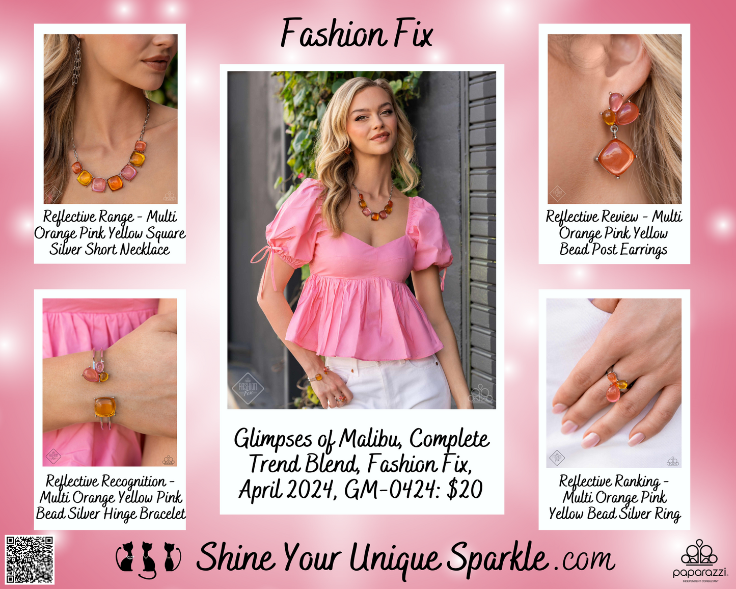 Reflective Ranking - Multi Orange Pink Yellow Bead Silver Ring - Fashion Fix