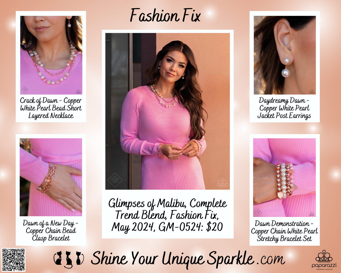 Dawn Demonstration - Copper Chain White Pearl Stretchy Bracelet Set - Fashion Fix