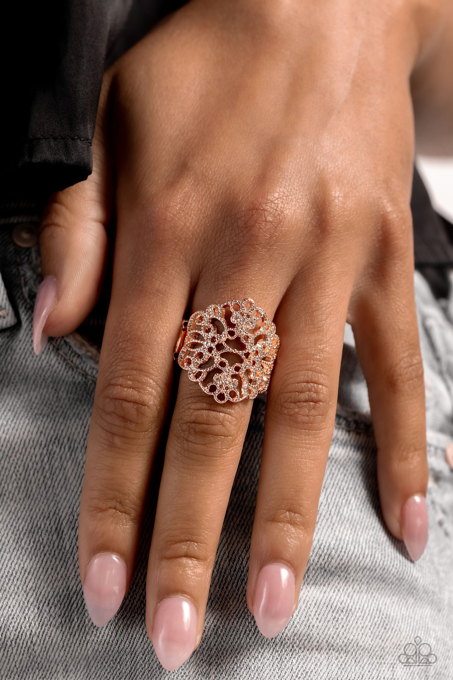 Glistening Gentry - Rose Gold Filigree Ring