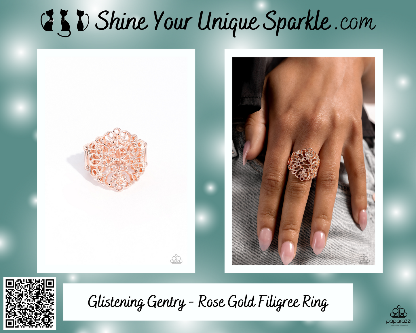 Glistening Gentry - Rose Gold Filigree Ring