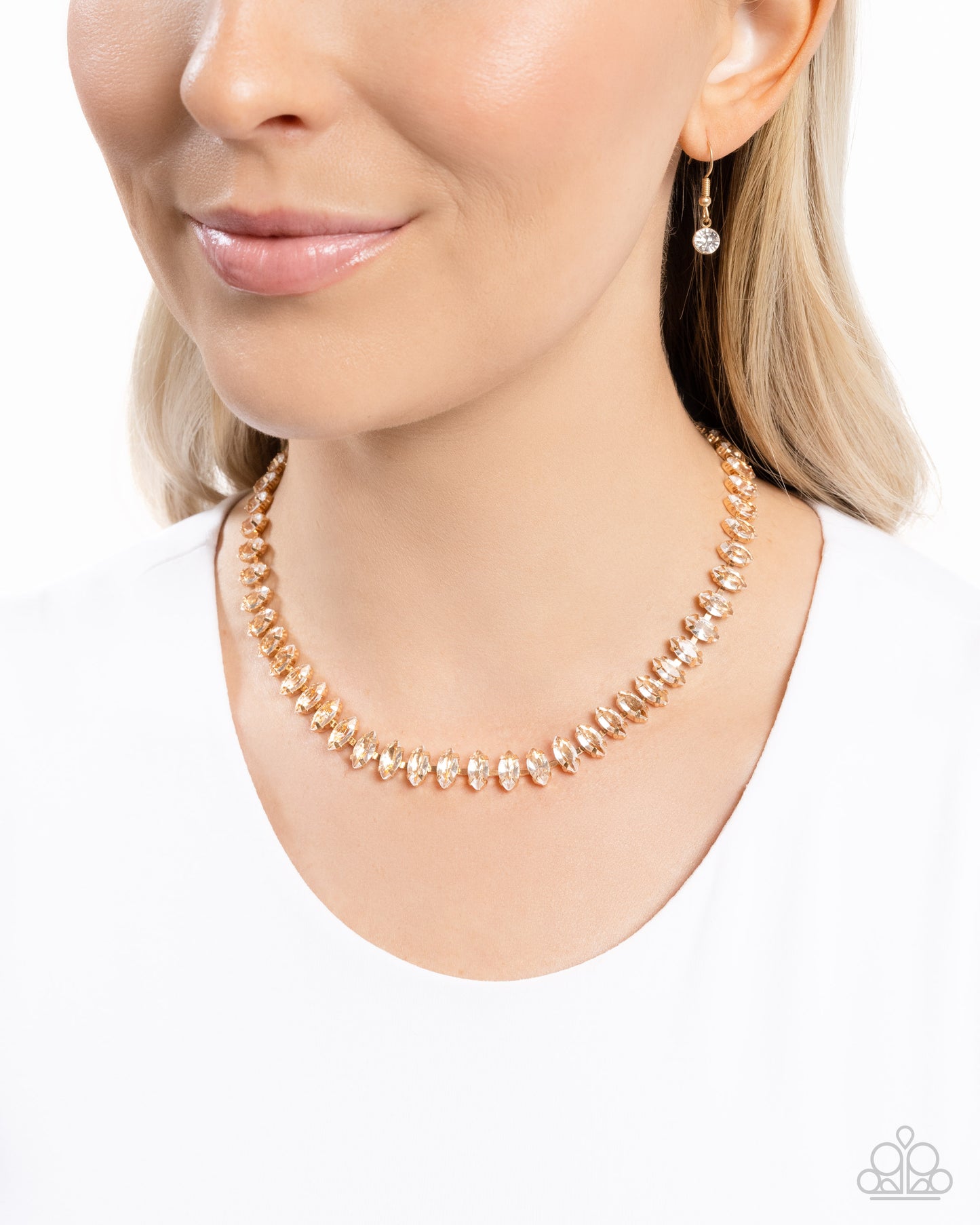 Glittery Genre - Gold Chain White Rhinestone Short Necklace