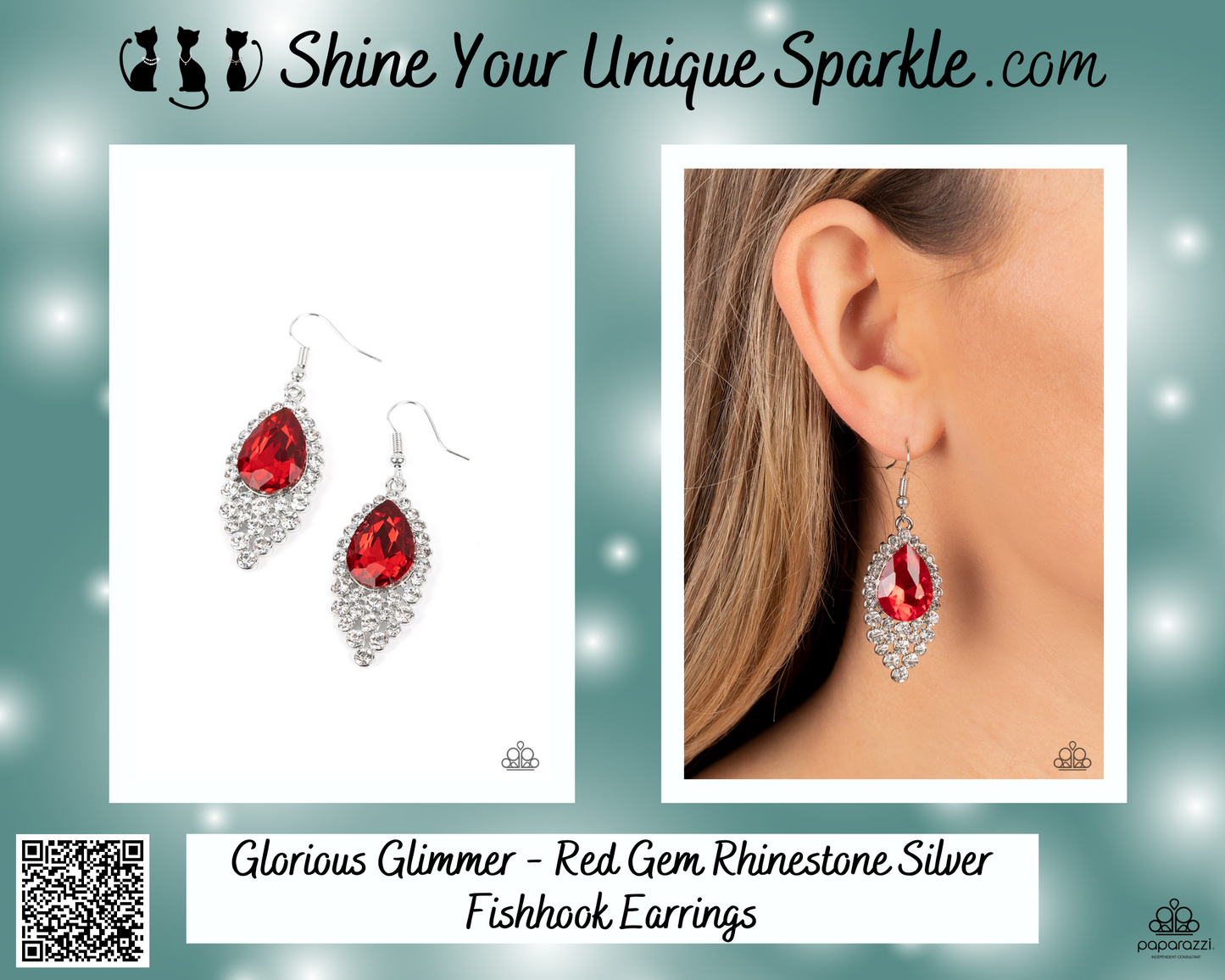 Glorious Glimmer - Red Gem Rhinestone Silver Fishhook Earrings