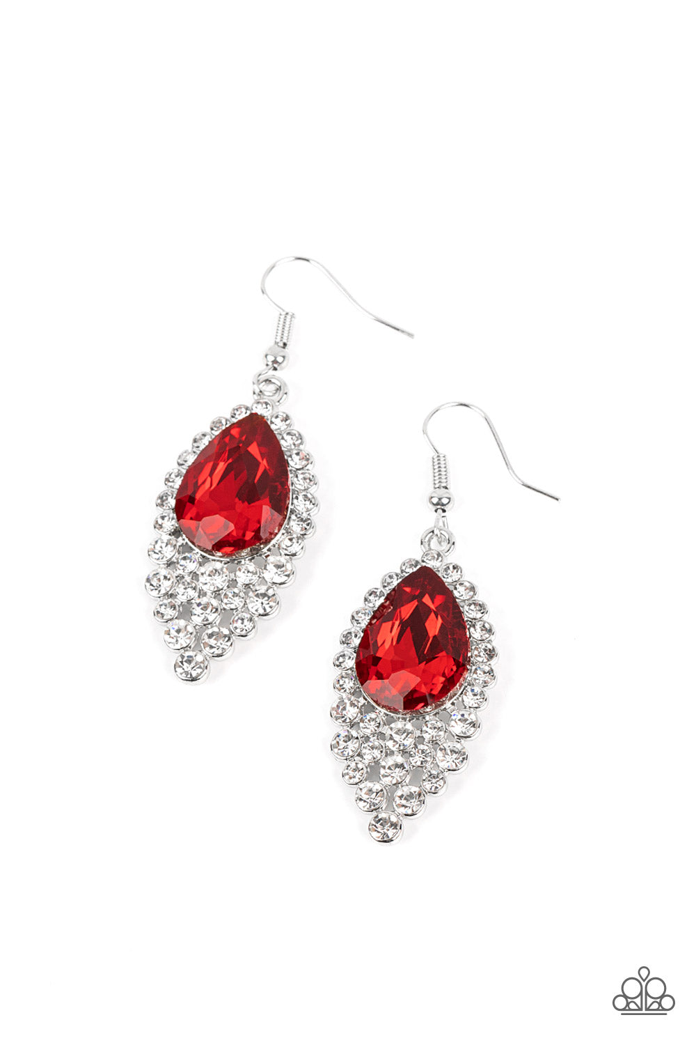 Glorious Glimmer - Red Gem Rhinestone Silver Fishhook Earrings