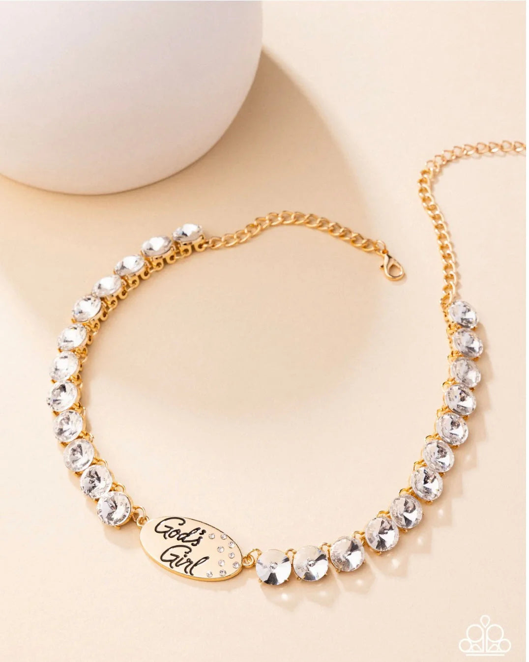God's Girl - Gold White Gem and Pendant Choker Necklace - Life of the Party Pink Diamond Exclusive
