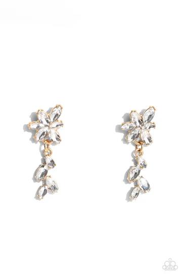 Goddess Grove - Gold White Rhinestone Post Earrings