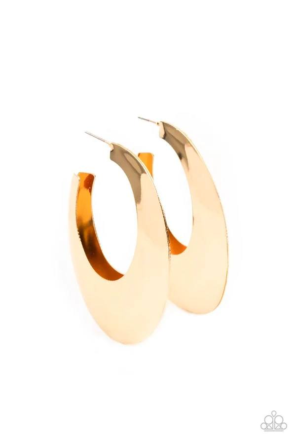 Going OVAL-board - Gold Beveled Cirle Hoop Post Earrings