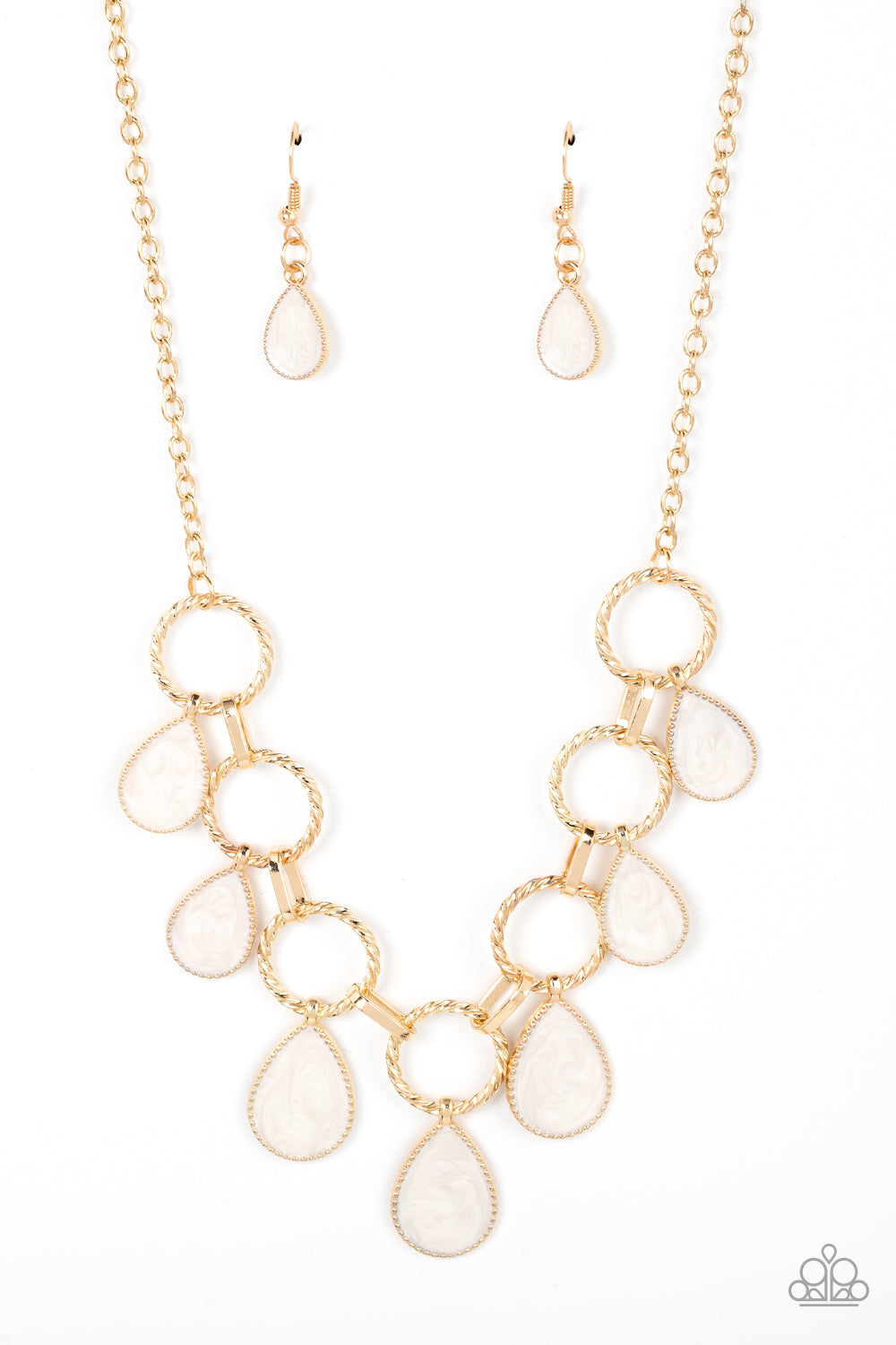 Golden Glimmer - Gold Circle Teardrop Bead Short Necklace