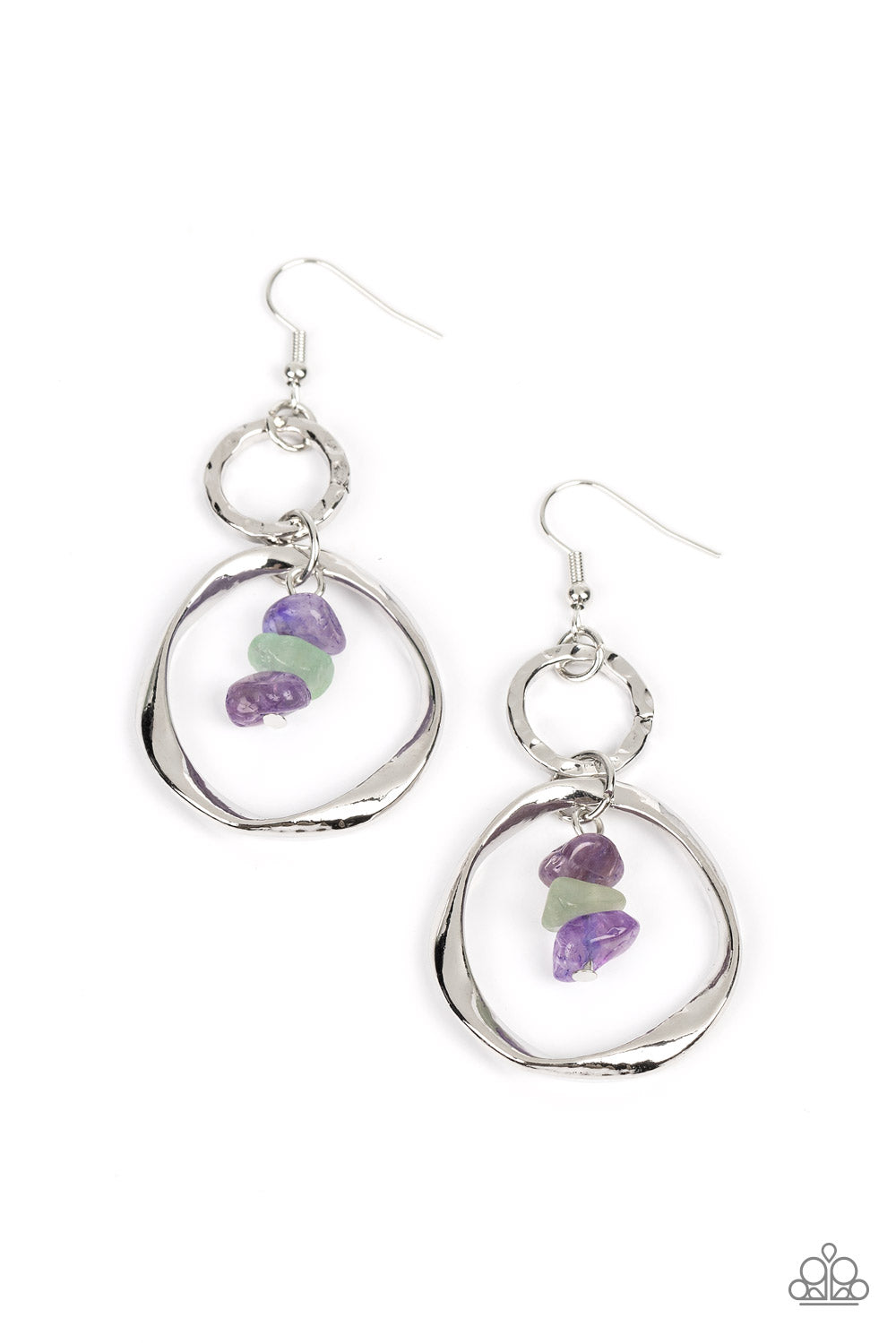 Good-Natured Spirit - Amethyst Purple and Jade Pebble Stones Silver Fishhook Earrings