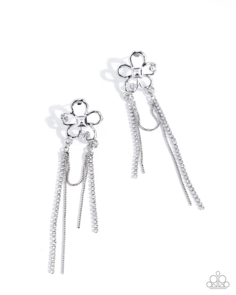 Good Luck Babe - White Gem and Rhinestones Flower Silver Post Earrings - Pink Friday, Advent Calendar Exclusive