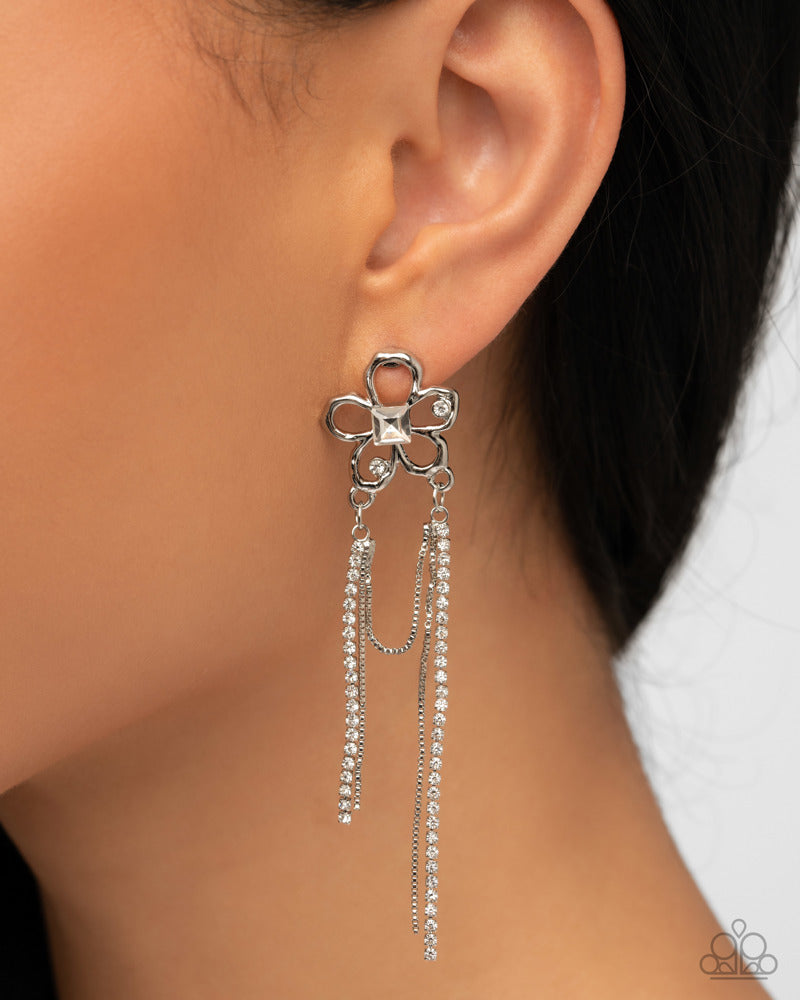 Good Luck Babe - White Gem and Rhinestones Flower Silver Post Earrings - Pink Friday, Advent Calendar Exclusive