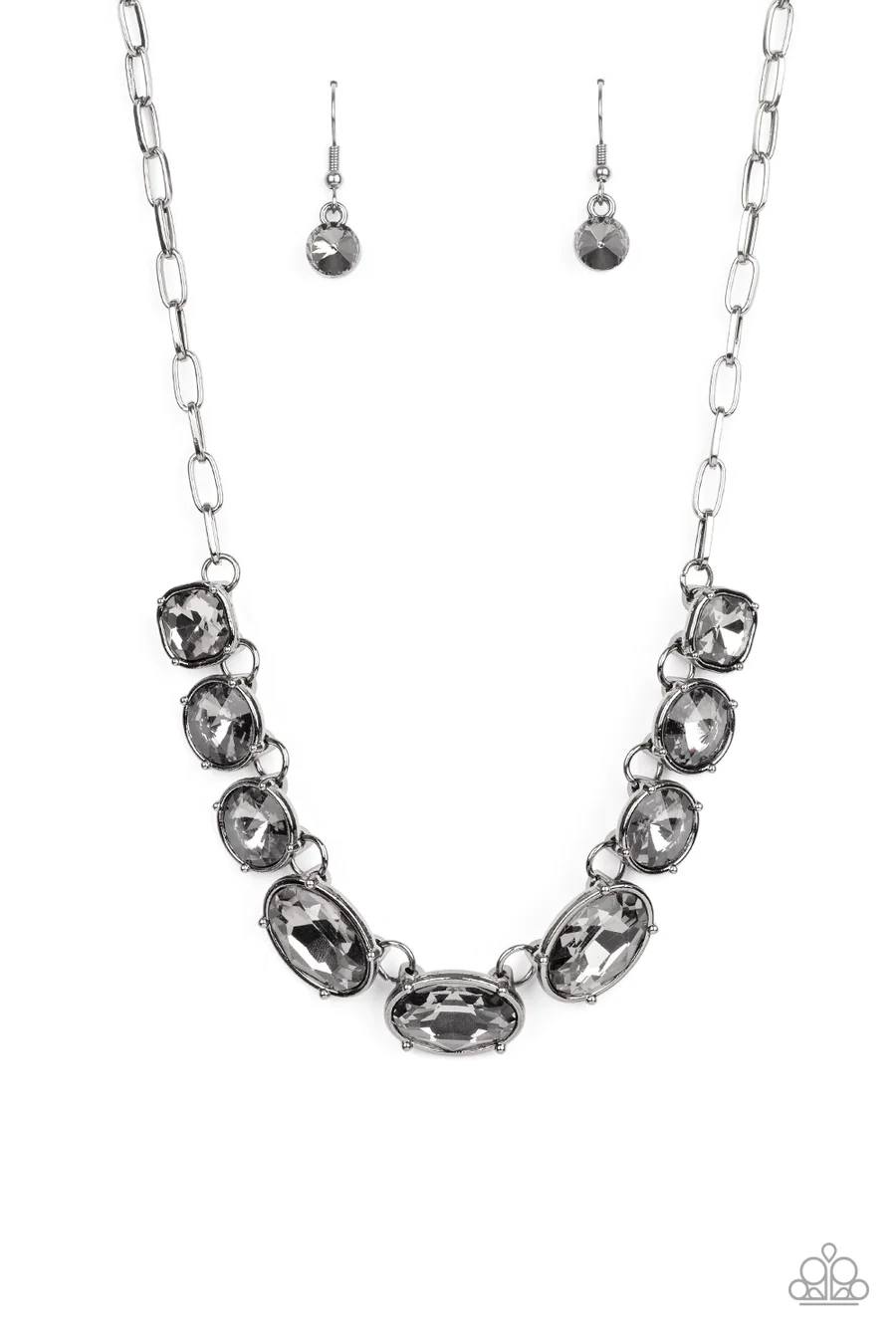 Gorgeously Glacial - Black Gunmetal Smoky Rhinestone Short Necklace