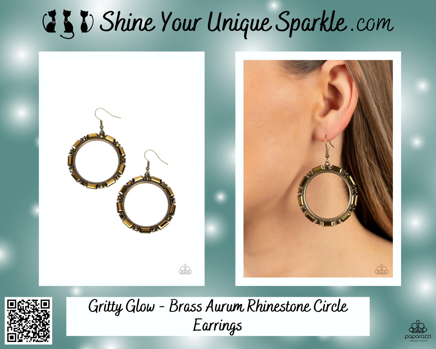 Gritty Glow - Brass Aurum Rhinestone Circle Earrings