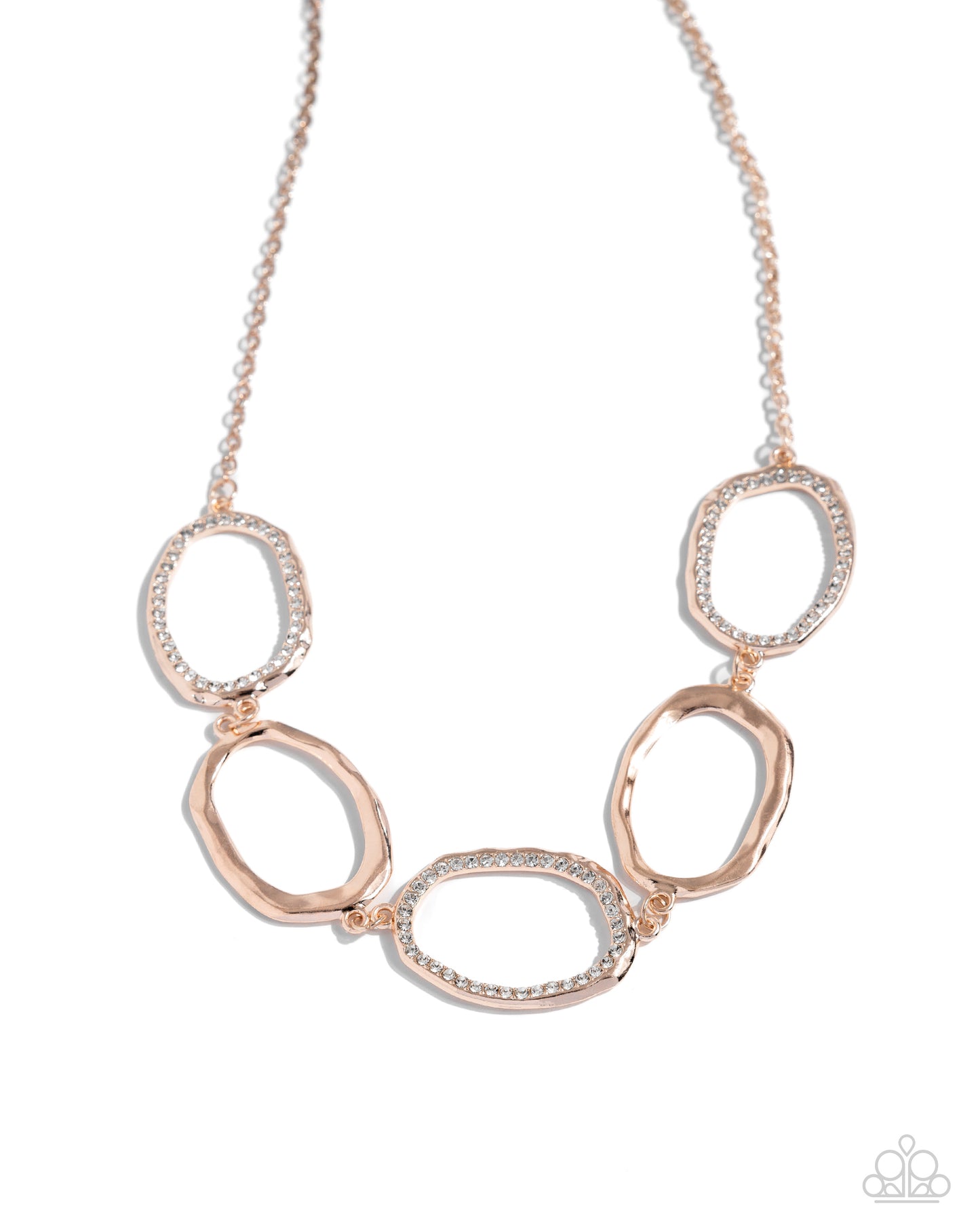 Gritty Go-Getter - Rose Gold Oval White Rhinestone Short Necklace