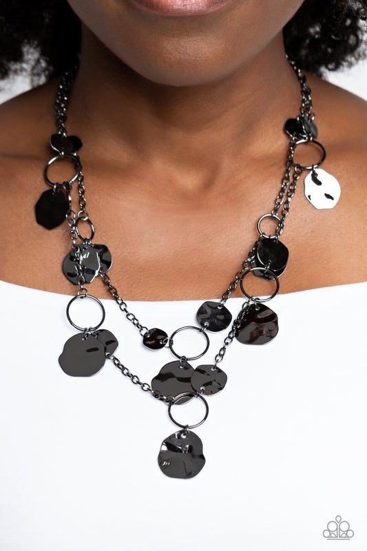 Hammered Horizons - Black Gunmetal Disc Layered Short Necklace
