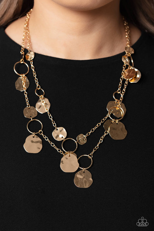 Hammered Horizons - Gold Disc Layered Short Necklace