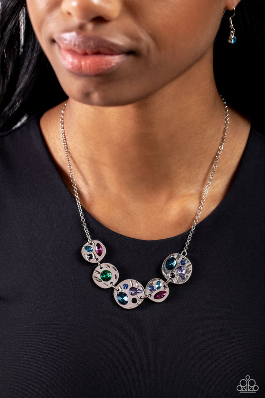 Handcrafted Honor - Multi Color Gem Silver Circle Short Necklace