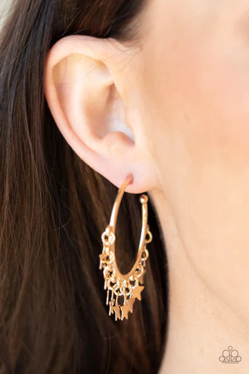 Happy Independence Day - Gold Star Hoop Post Earrings