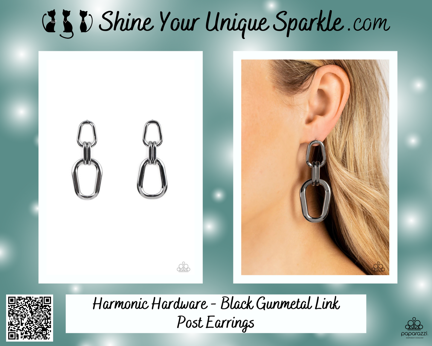 Harmonic Hardware - Black Gunmetal Link Post Earrings