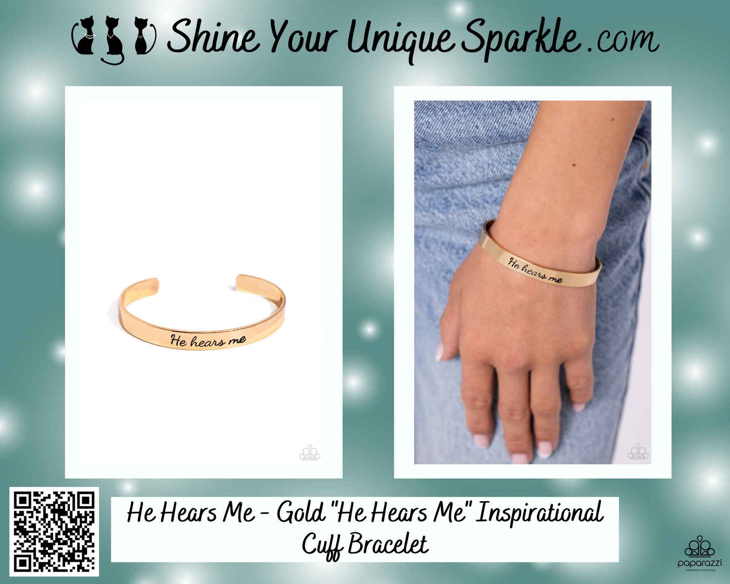 He Hears Me - Gold "He Hears Me" Inspirational Cuff Bracelet