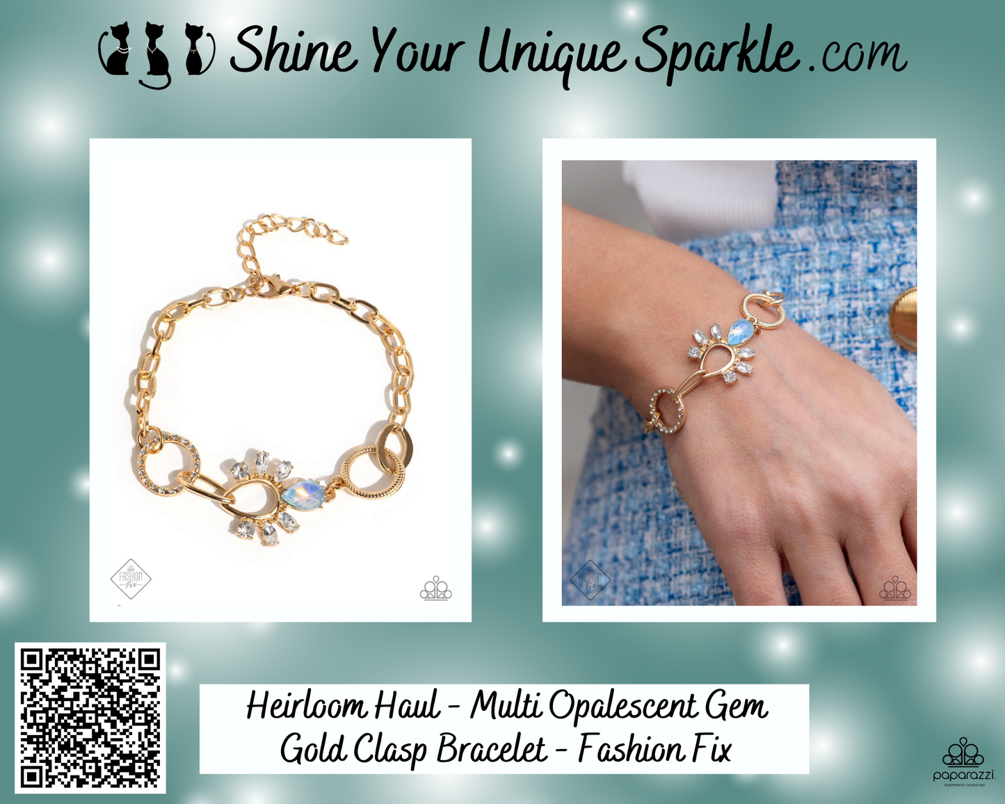 Heirloom Haul - Multi Opalescent Gem Gold Clasp Bracelet - Fashion Fix